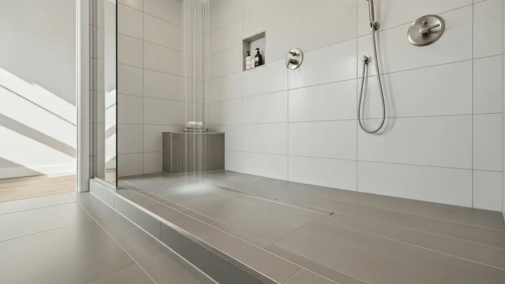 Chuveiro ‘walk-in’ surge como alternativa ao boxe de vidro em projetos de banheiros